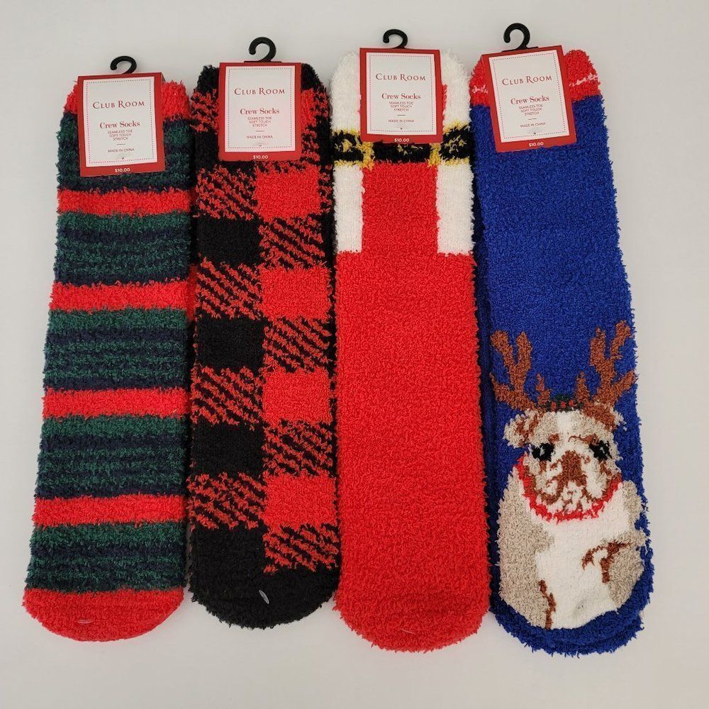 Club Room Holiday, Christmas, Winter Cozy Fuzzy 4 PK Socks